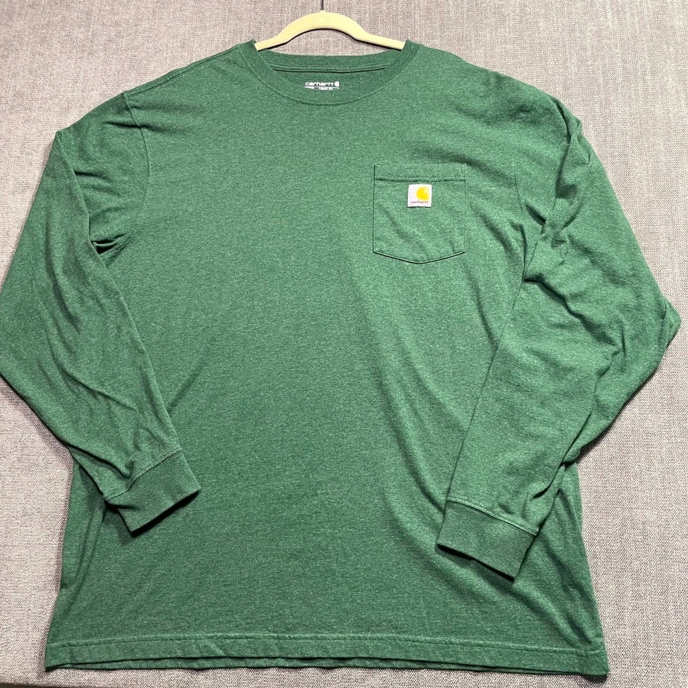 Carhartt Mens XL Tall Heather Green Loose Fit Pocket Long Sleeve T Shirt XLT